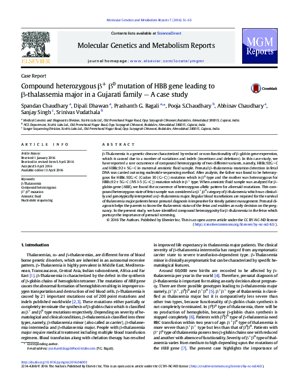 (PDF) Compound heterozygous β+ β0 mutation of HBB gene leading to β ...