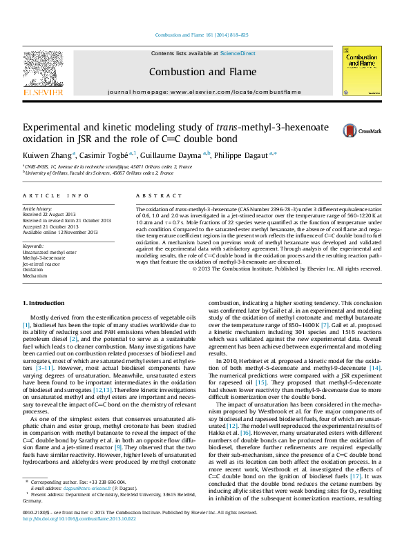 (PDF) Experimental and kinetic modeling study of trans-methyl-3 ...