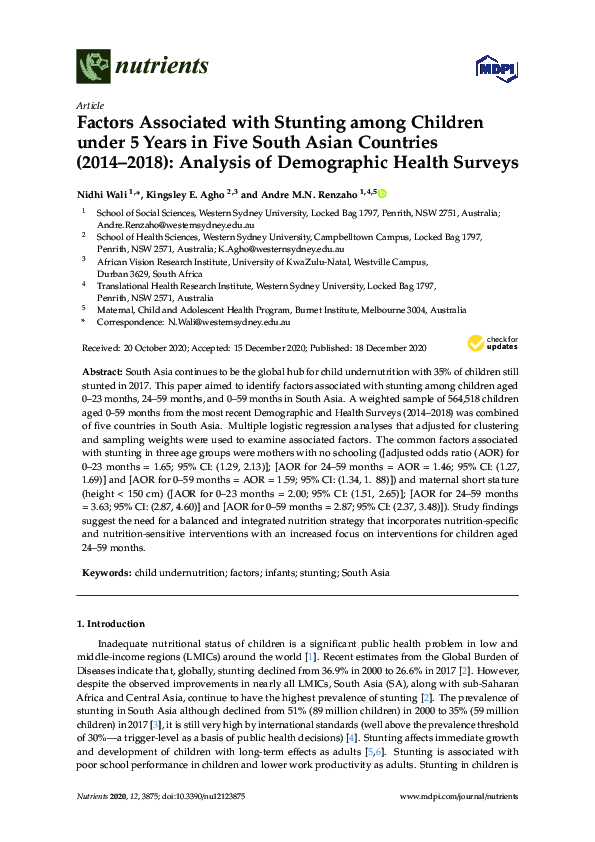(PDF) Factors Associated with Stunting among Children under 5 Years in ...