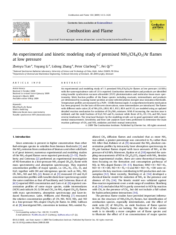 (PDF) An experimental and kinetic modeling study of premixed NH3/CH4/O2 ...