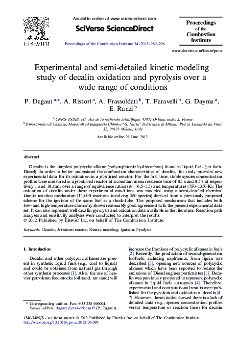 (PDF) Experimental and semi-detailed kinetic modeling study of decalin ...