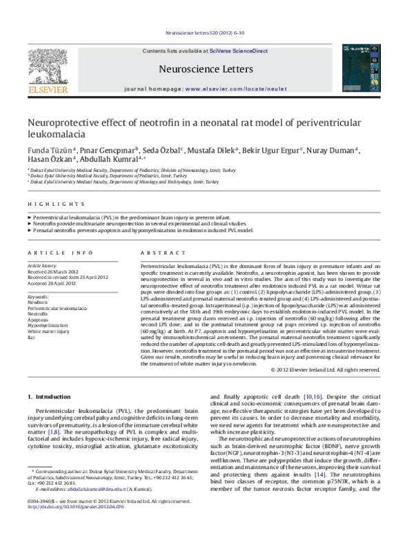 (PDF) Neuroprotective effect of neotrofin in a neonatal rat model of ...