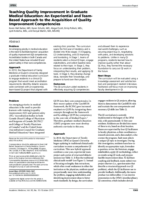 (PDF) Teaching Quality Improvement in Graduate Medical Education