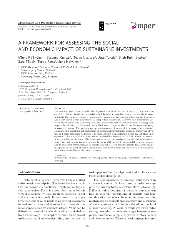 (PDF) A Framework for Assessing the Social and Economic Impact of ...