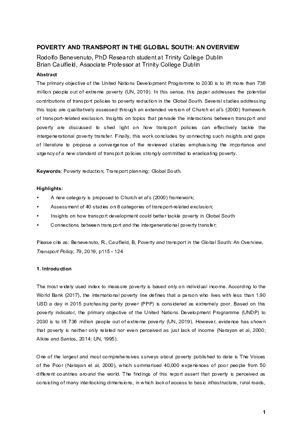 (PDF) Poverty and transport in the global south: An overview