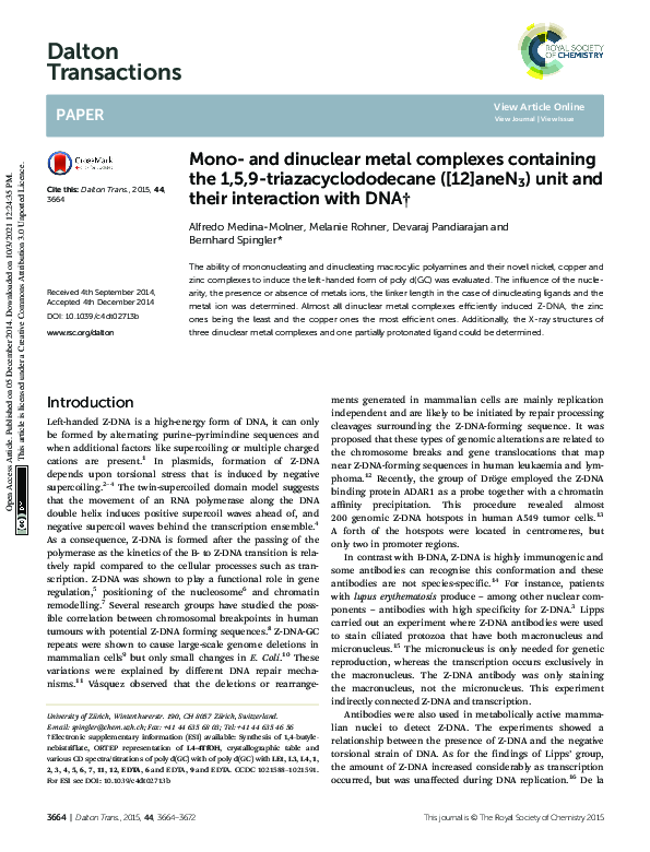 (PDF) Mono- and dinuclear metal complexes containing the 1,5,9 ...