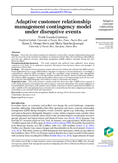 (PDF) Adaptive customer relationship management contingency model under ...