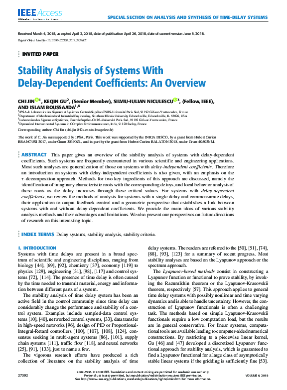 (PDF) Stability Analysis of Systems With Delay-Dependent Coefficients ...