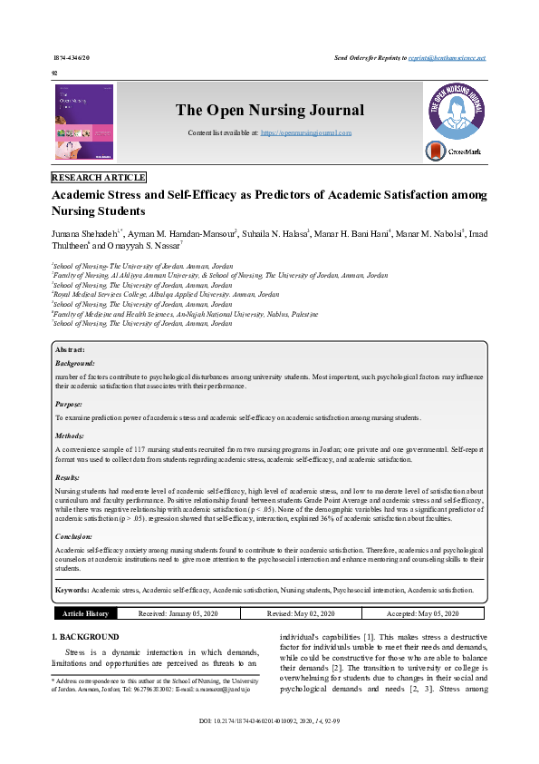 (PDF) Academic Stress and Self-Efficacy as Predictors of Academic ...