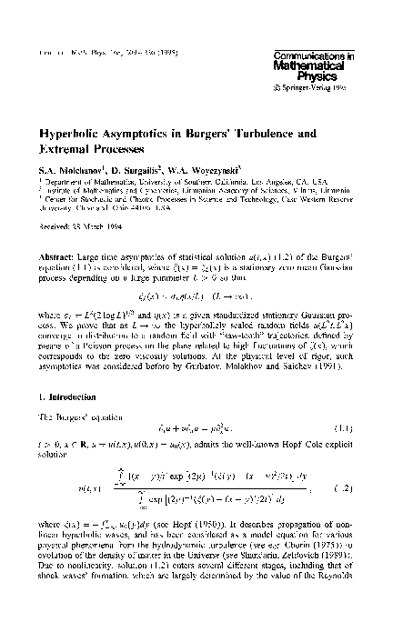 (PDF) Hyperbolic asymptotics in Burgers' turbulence and extremal processes