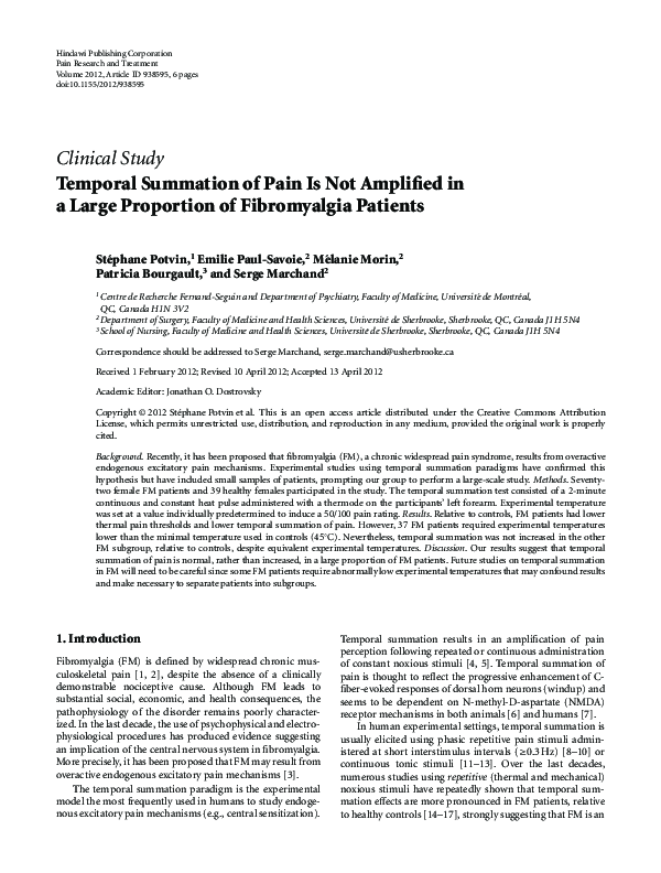 (PDF) Temporal summation of pain is not amplified in a large proportion ...