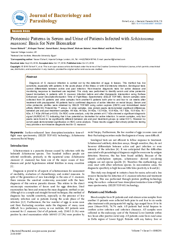 (PDF) Proteomic Patterns in Serum and Urine of Patients Infected with ...