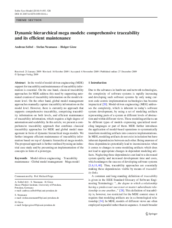 (PDF) Dynamic hierarchical mega models: comprehensive traceability and ...