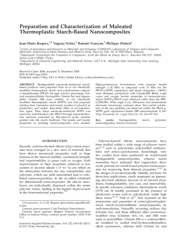 (PDF) Preparation and characterization of maleated thermoplastic starch ...