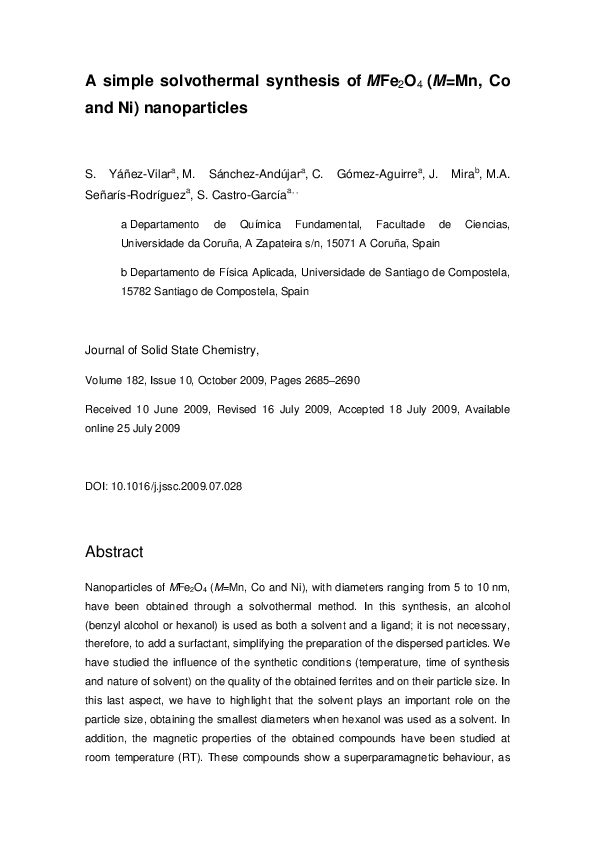 (PDF) A simple solvothermal synthesis of MFe2O4 (M=Mn, Co and Ni ...