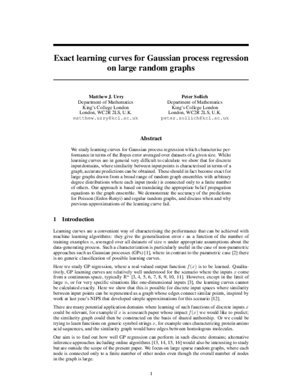 (PDF) Exact learning curves for Gaussian process regression on large ...