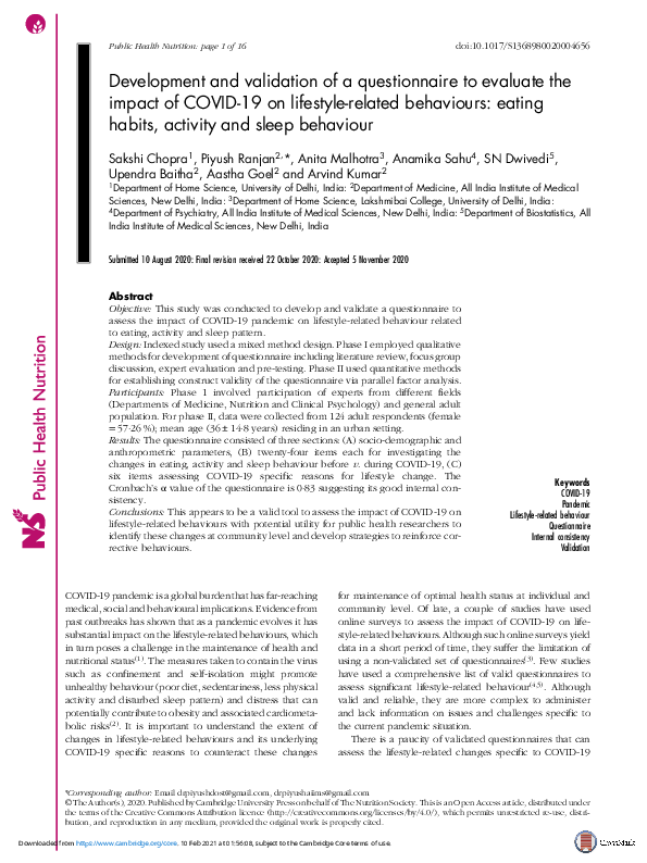 (PDF) Development and validation of a questionnaire to evaluate the ...