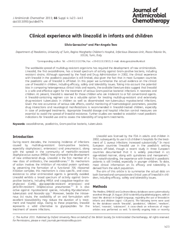 (PDF) Clinical experience with linezolid in infants and children