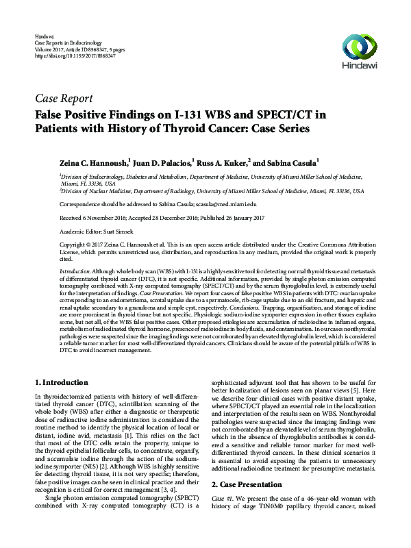 (PDF) False Positive Findings on I-131 WBS and SPECT/CT in Patients ...