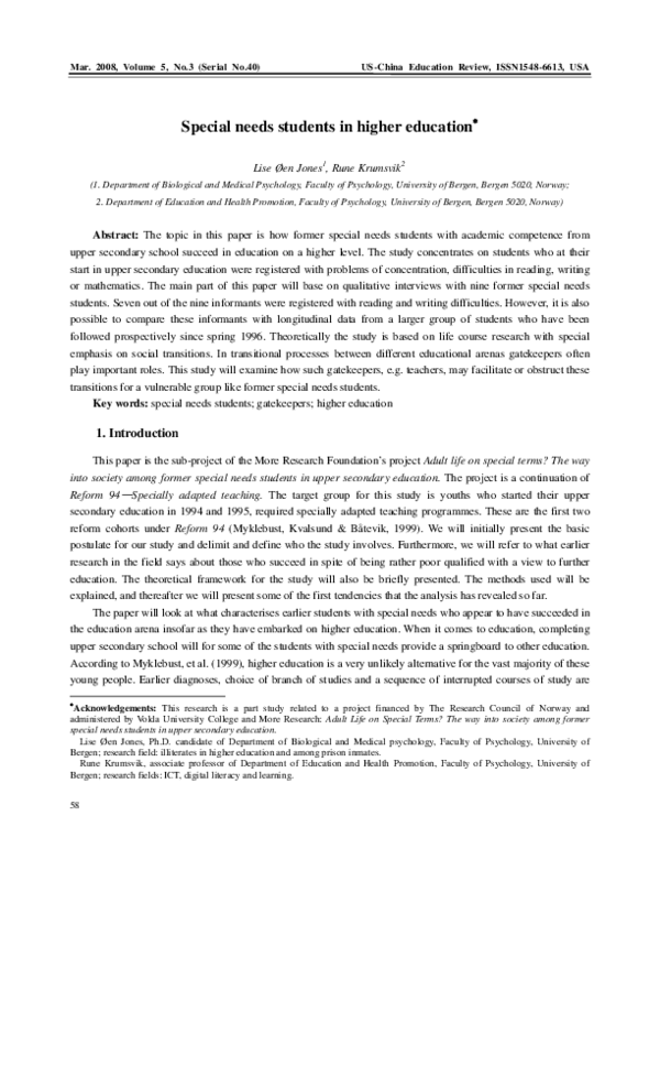 (PDF) Special needs students in higher education