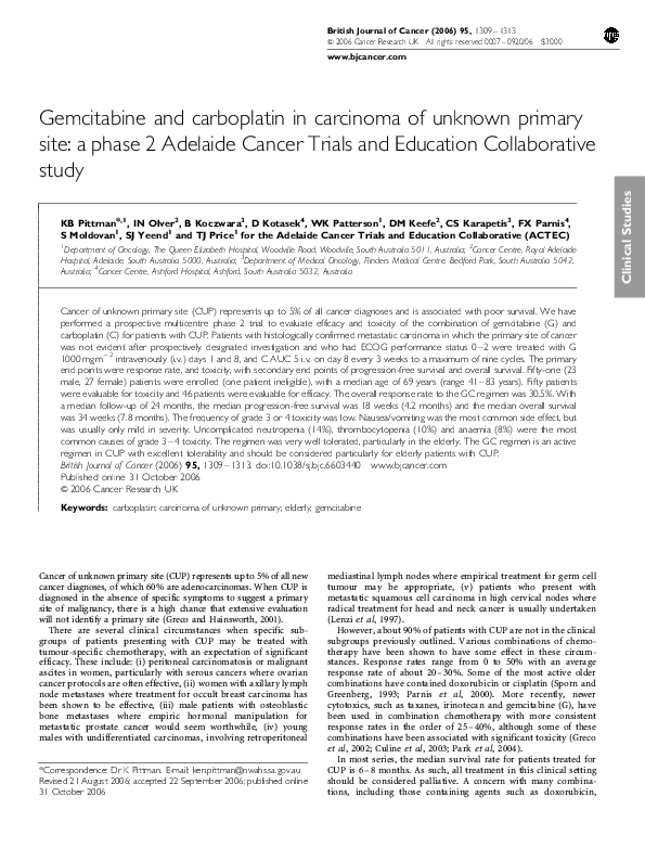(PDF) Gemcitabine and carboplatin in carcinoma of unknown primary site ...