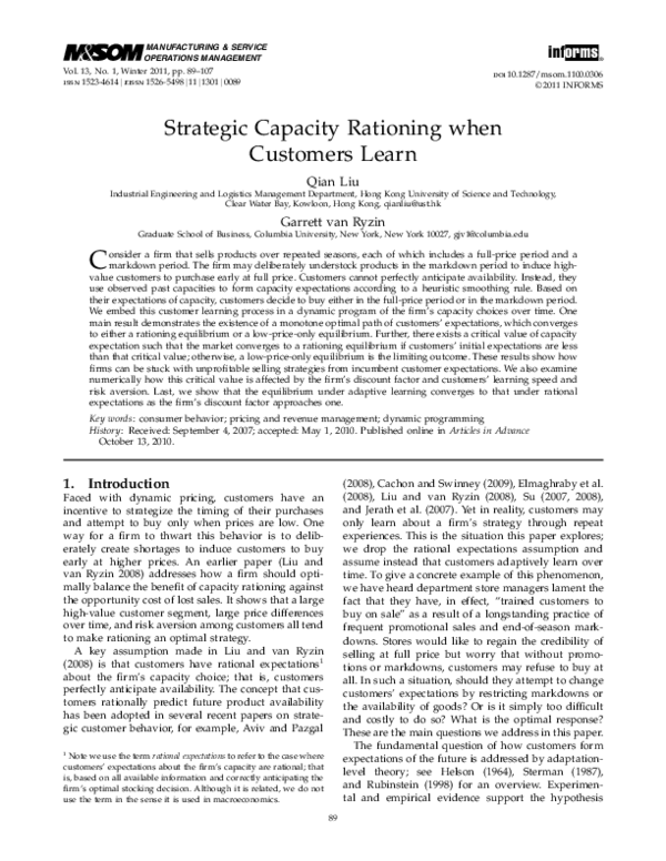 (PDF) Strategic Capacity Rationing when Customers Learn
