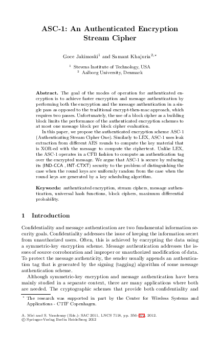 (PDF) ASC-1: An Authenticated Encryption Stream Cipher