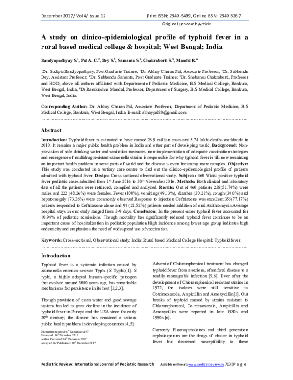 (PDF) A study on clinico-epidemiological profile of typhoid fever in a ...