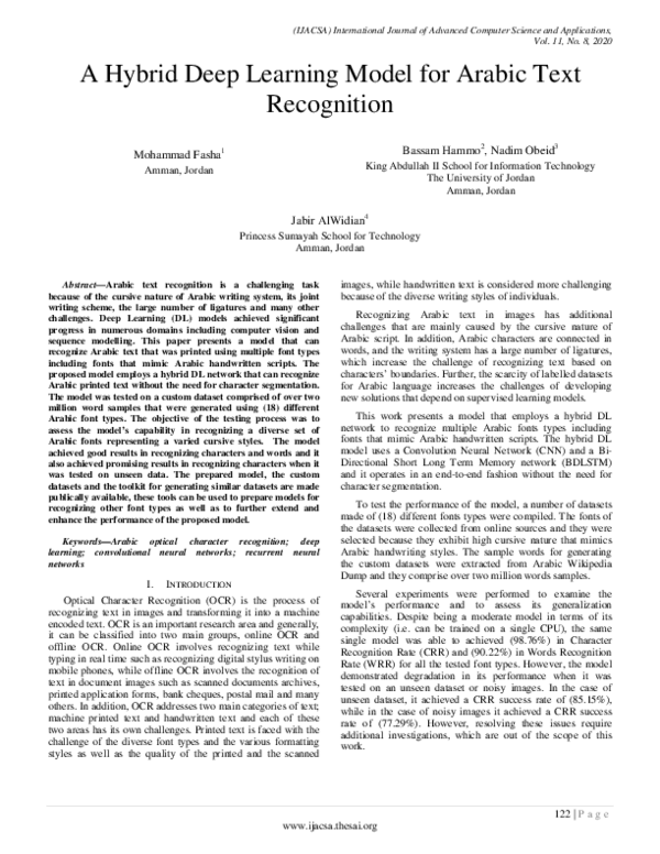 (PDF) A Hybrid Deep Learning Model for Arabic Text Recognition