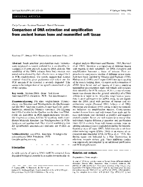 (PDF) Comparison of DNA extraction and amplification from ancient human ...