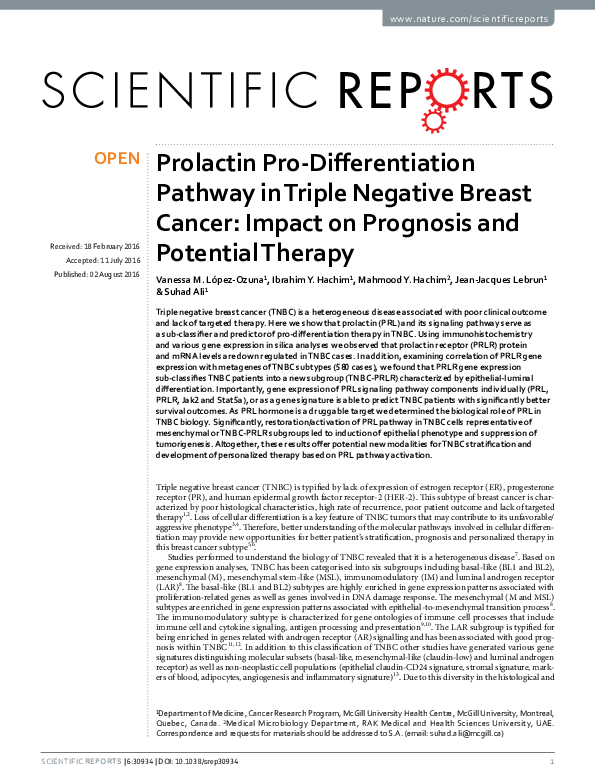(PDF) Prolactin Pro-Differentiation Pathway in Triple Negative Breast ...