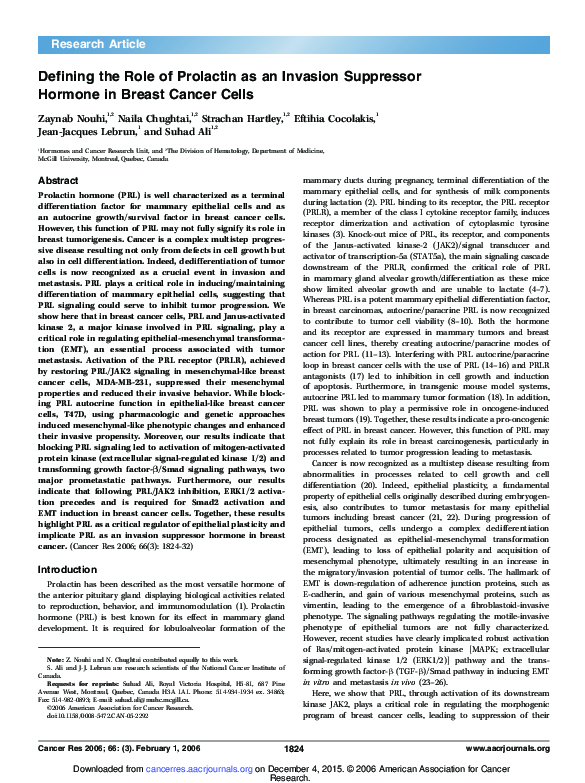 (PDF) Defining the Role of Prolactin as an Invasion Suppressor Hormone ...