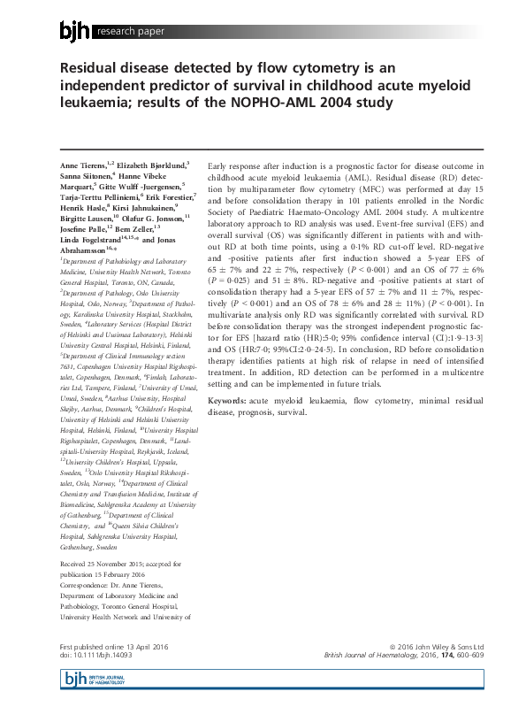 (PDF) Residual disease detected by flow cytometry is an independent ...