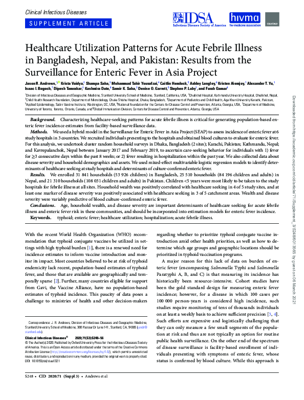 (PDF) Healthcare Utilization Patterns for Acute Febrile Illness in ...