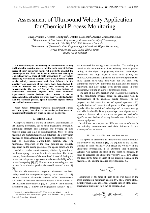 (PDF) Assessment of Ultrasound Velocity Application for Chemical ...