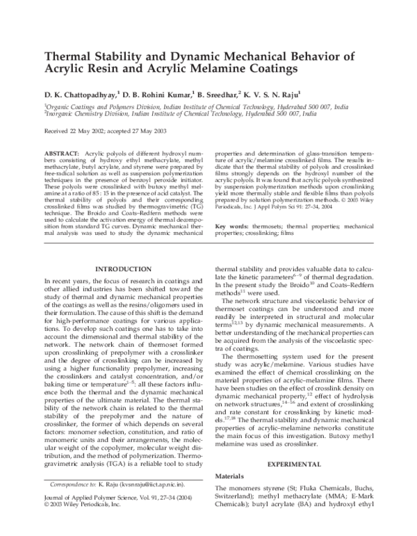 (PDF) Thermal stability and dynamic mechanical behavior of acrylic ...