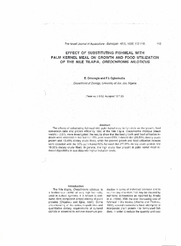 (PDF) Effect of substituting fishmeal with palm kernel meal on growth ...