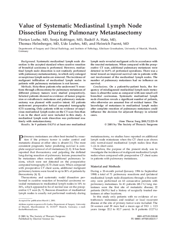 (PDF) Value of systematic mediastinal lymph node dissection during ...