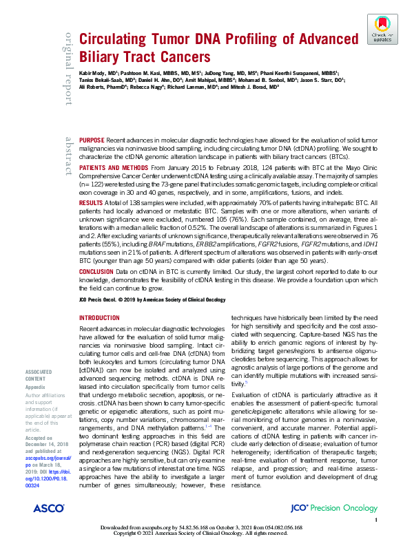 (PDF) Circulating Tumor DNA Profiling of Advanced Biliary Tract Cancers