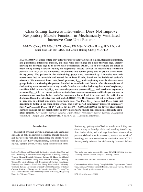(PDF) Chair-Sitting Exercise Intervention Does Not Improve Respiratory ...