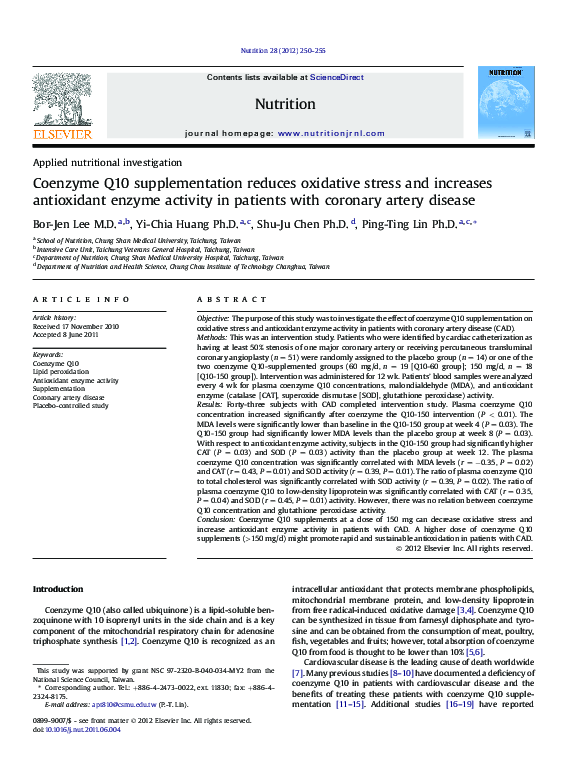 (PDF) Coenzyme Q10 supplementation reduces oxidative stress and ...