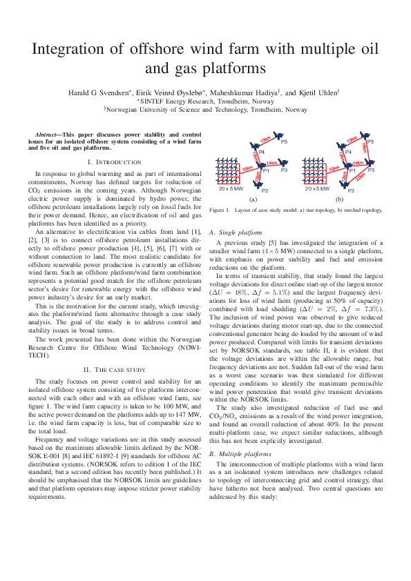 (PDF) Integration of offshore wind farm with multiple oil and gas platforms