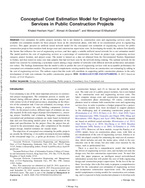 (PDF) Conceptual Cost Estimation Model for Engineering Services in ...