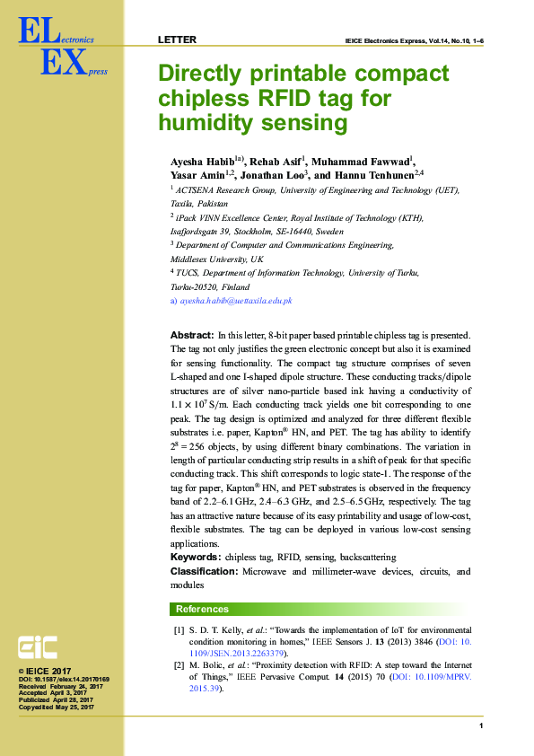 (PDF) Directly printable compact chipless RFID tag for humidity sensing