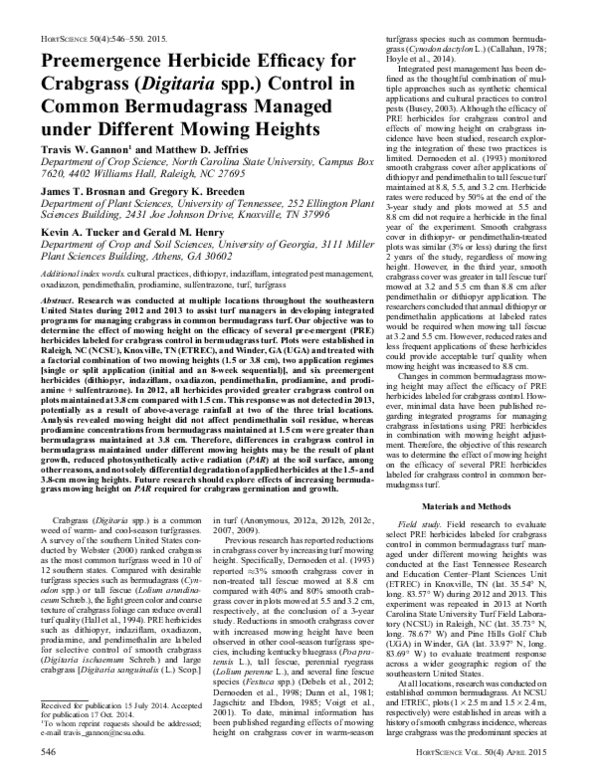 (PDF) Preemergence Herbicide Efficacy for Crabgrass (Digitaria spp