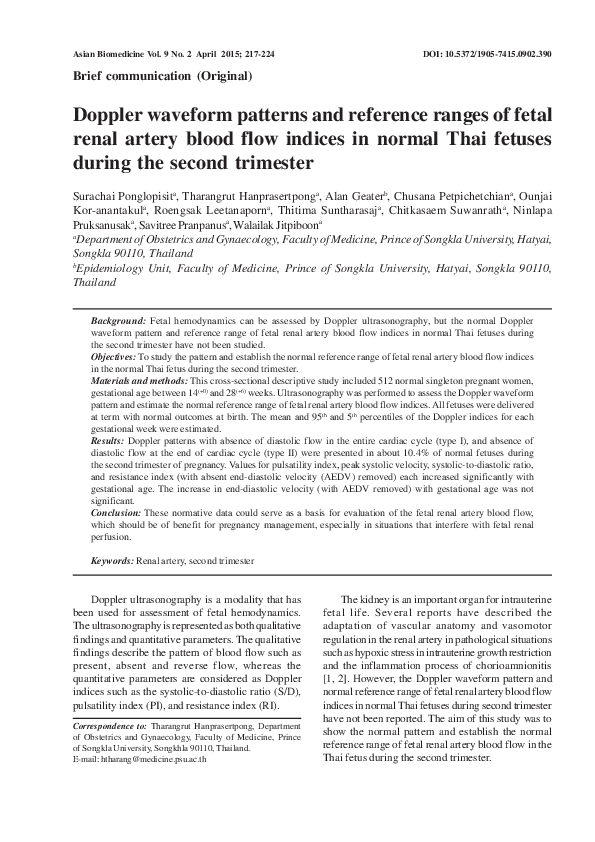 (PDF) Doppler waveform patterns and reference ranges of fetal renal ...