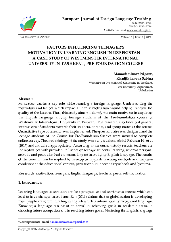 (PDF) Factors Influencing Teenager's Motivation in Learning English in ...