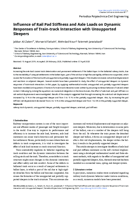 (PDF) Influence of Rail Pad Stiffness and Axle Loads on Dynamic ...