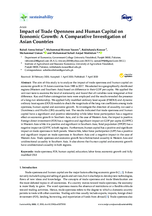 (PDF) Impact of Trade Openness and Human Capital on Economic Growth: A ...