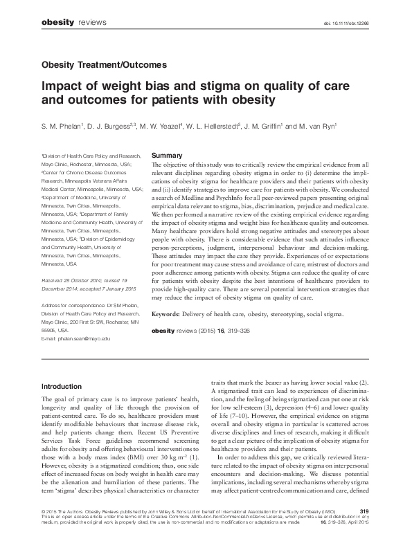 (PDF) Impact of weight bias and stigma on quality of care and outcomes ...